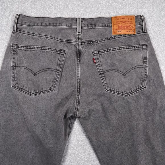 Levis Premium 501 Jeans Mens 36 x 36 Gray Straight Leg Button Fly Big E Denim - Picture 10 of 15